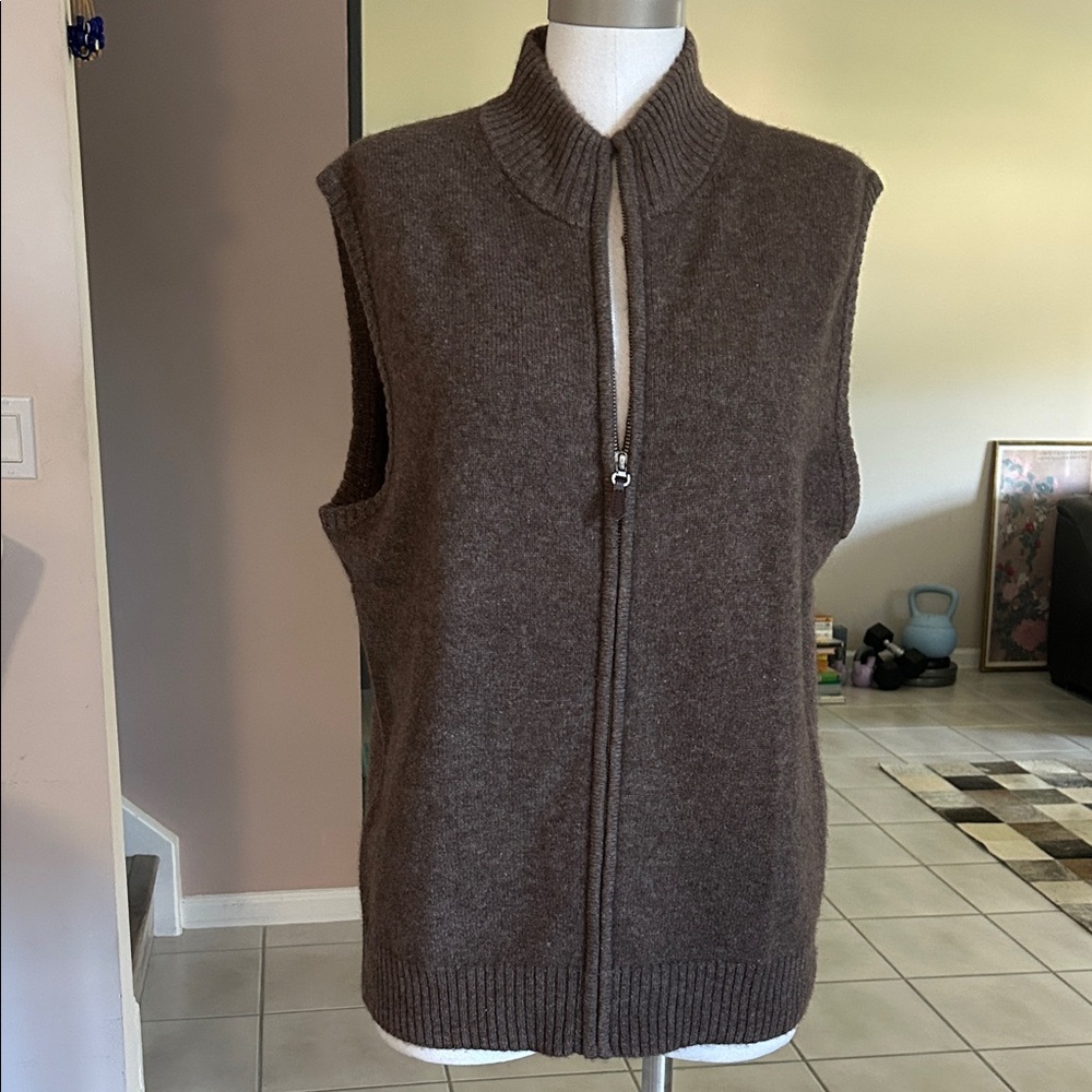 T. Harris London Brown Himalayan Yak Zipper knit cardigan size M